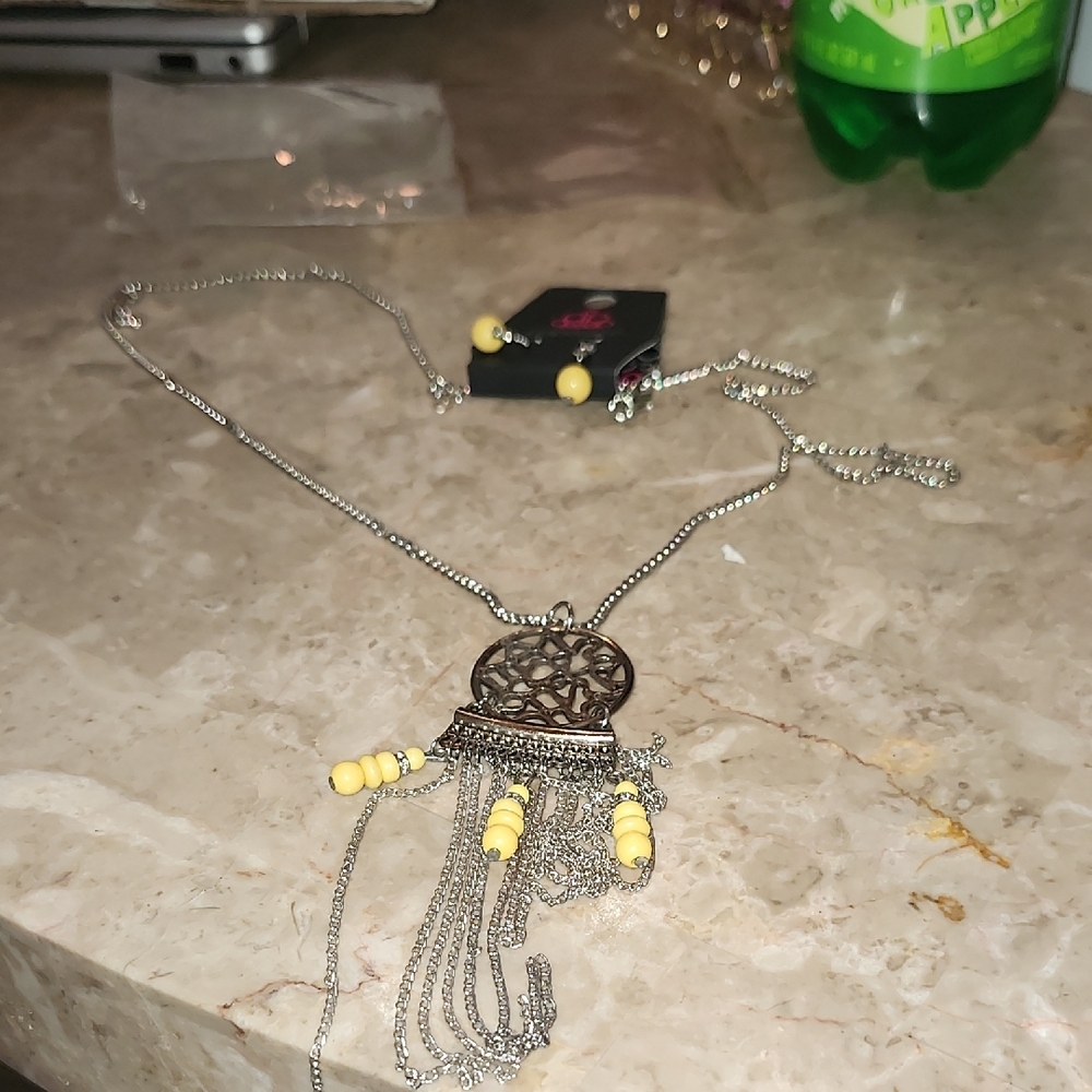 Elegant Silver and Yellow Beaded Necklace